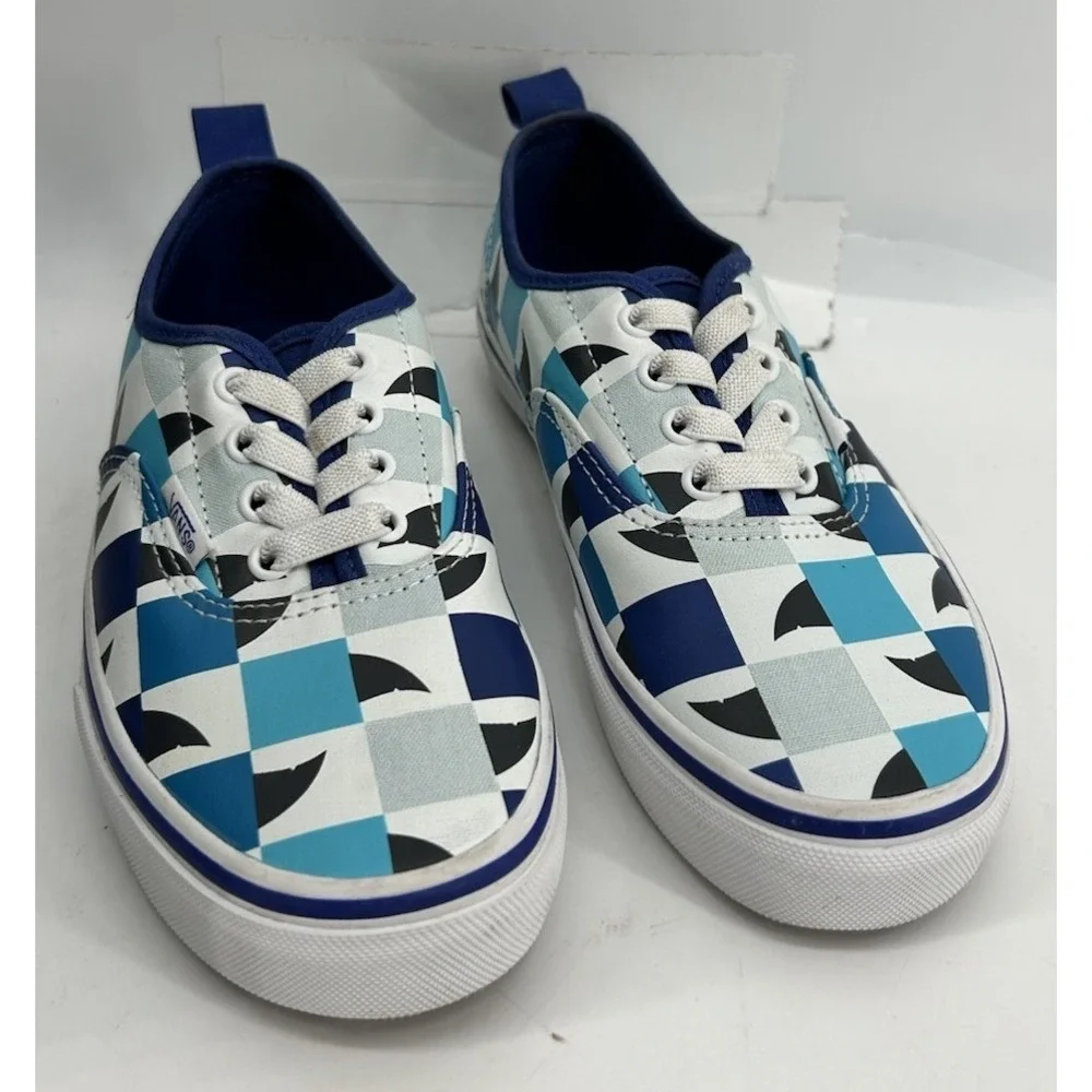 Vans Authentic Elastic Lace Sneakers Shark Checkerboard‎ Boys Size 3 NEW